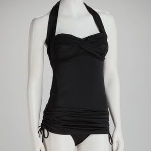 NEW Black Halter One Piece Ruched Bathing Suit 8